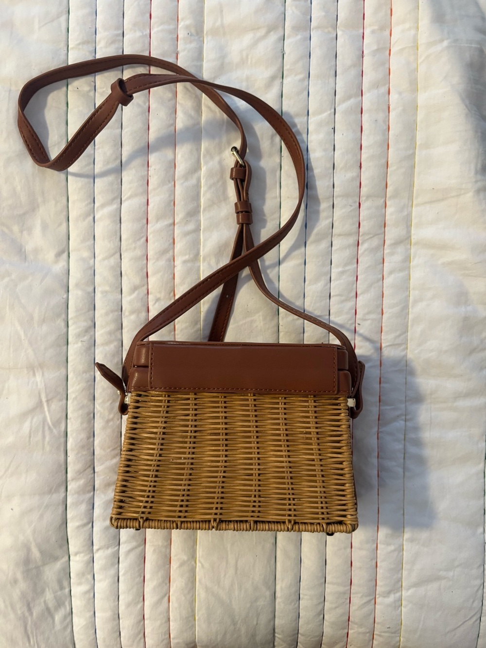 Zara Tan Woven Crossbody with Brown Leather Trim - Picture 5 of 9